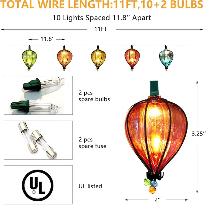 16 Pcs of 11FT Multicolor String Lights with 10 Bulbs, UL Listed Connectable Waterproof Decorative LED Lights Hanging for Backyard Patio, Indoor/Outdoor for Christmas Wedding Party Festival Lighting-Ruum Studio Home