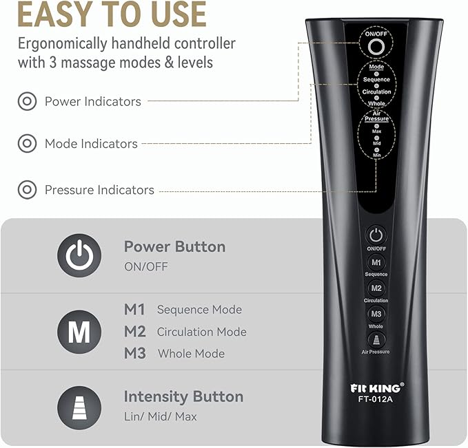 FIT KING Foot and Leg Massager for Circulation and Relaxation with Hand-held Controller 3 Modes 3 Intensities Helpful for Vericose Veins, Cramps, Swelling and Edema - Gift for Mom Wife Family-Ruum Studio Home