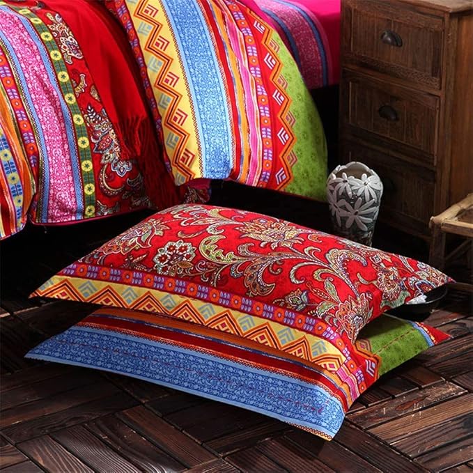 ABREEZE Bohemian Duvet Cover Set Colorful Red Boho Retro Bedding Set Damask Paisley Cotton Duvet Cover Tribal Reversible Bedding Exotic Style Comforter Cover 3-Piece Twin-Ruum Studio Home