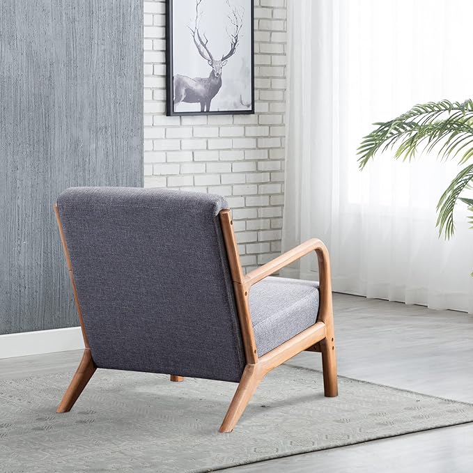 INZOY Mid-Century Modern Accent Chair Set of 2, Dark Grey Living Room Chairs with Waist Cushion, Upholstered Reading Armchair for Bedroom Sunroom-Ruum Studio Home