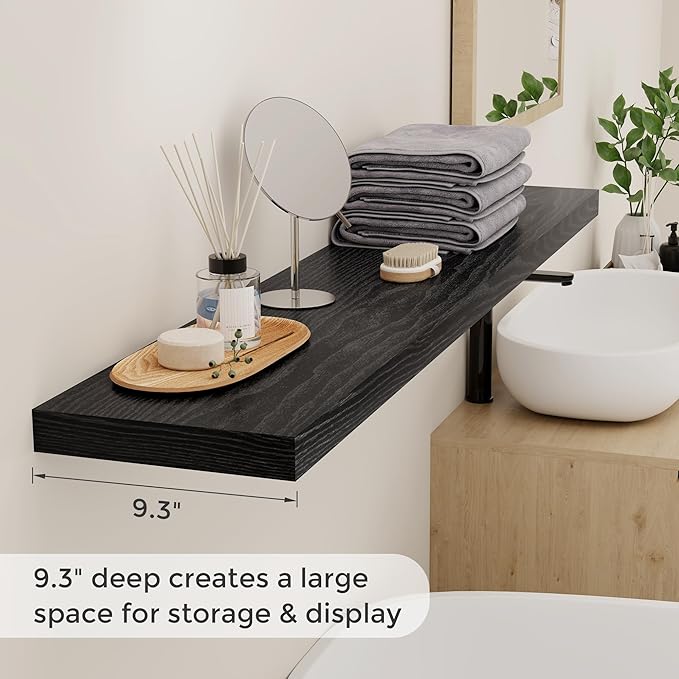 Fun Memories Floating Shelves 55 Inch Set of 2, Black 55 x 9 Wall Shelves for Home Decor Storage, Rustic Wood Floating Shelf for Wall, 9 Inch Deep Shelving for Bathroom, Living Room, Kitchen-Ruum Studio Home