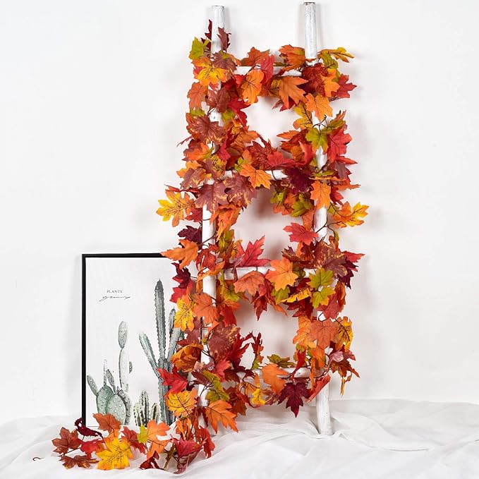 Lvydec 2 Pack Fall Garland Decoration - 5.8ft/Strand Artificial Maple Garland Colorful Leaves Autumn Decor for Home Wedding Party Thankgiving (Mixed Color)-Ruum Studio Home