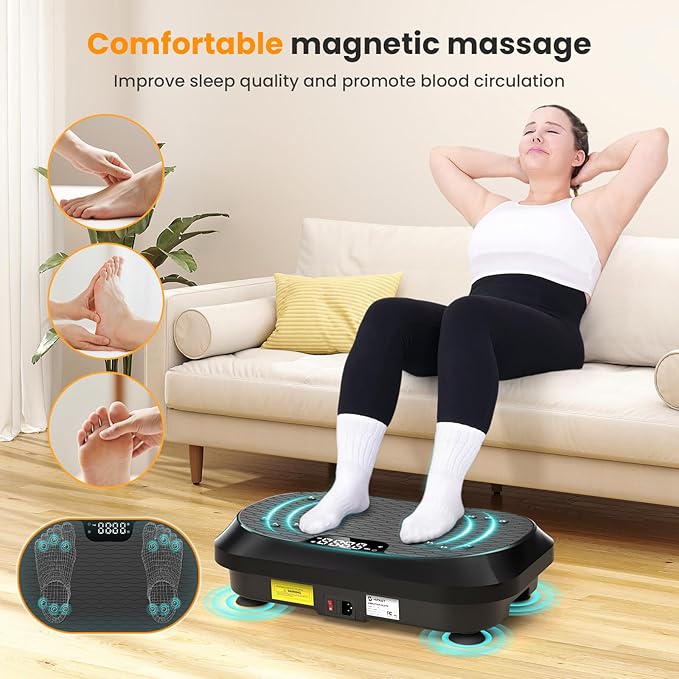 Vibration Plate Exercise Machine with Magnetic Acupoints, Lymphatic Drainage Vibrating Plate with 9 Modes & 120 Adjustable Speeds, 400 Lbs Capacity Whole Body Vibration Platform for Women Men-Ruum Studio Home