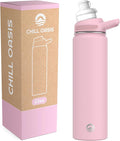 Chill Oasis Water Bottle | Compatible With Popular Flavor Cartridges | BPA Free, Leak Proof, Double-Walled Vacuum Insulated Stainless Steel, and Dishwasher Safe | Cold for 24 Hours (Pink, 22oz)-Ruum Studio Home
