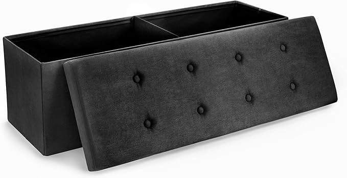 Sorbus Storage Ottoman Bench – for Living Room, Hallway, End of Bed, Bedroom Bench 43 in Large Folding Chest Seat Trunk w/Cover – Blankets, Coffee Table, Foot Rest– Tufted Velvet Linen Fabric (Black)-Ruum Studio Home