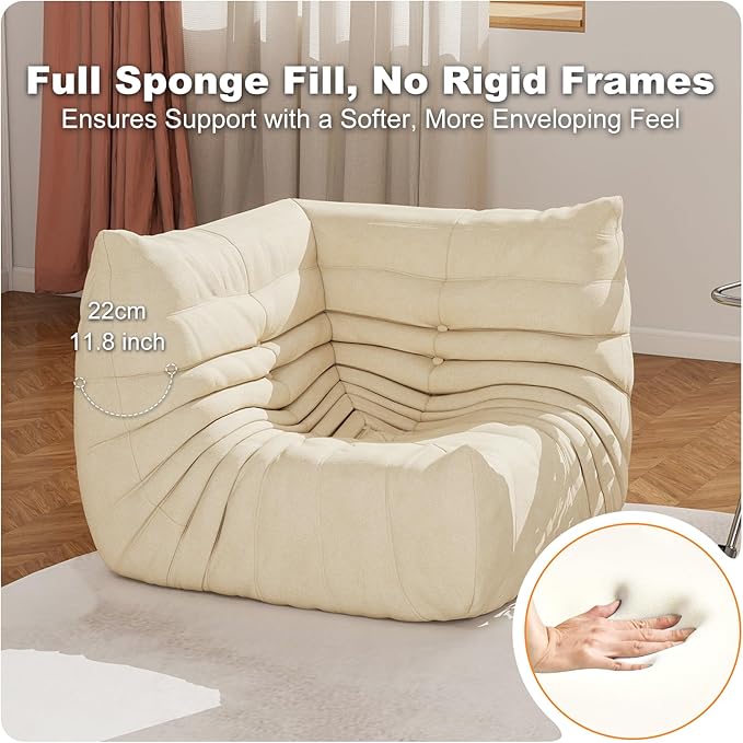Full Foam Corner Chair – Comfortable Floor Couch for Adults, Waterproof Upholstery, Armless Fireside Lounge Chair for Living Room, Apartment, or Office (White)-Ruum Studio Home