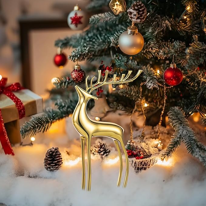 Sziqiqi Reindeer Sculpture for Christmas Table Centerpieces - Gold Brass Deer Antler Statue Decor Metal Elk Figurine Modern Stag Sculpture for Christmas Decorations Indoor Animal Rein Deer Ornaments-Ruum Studio Home