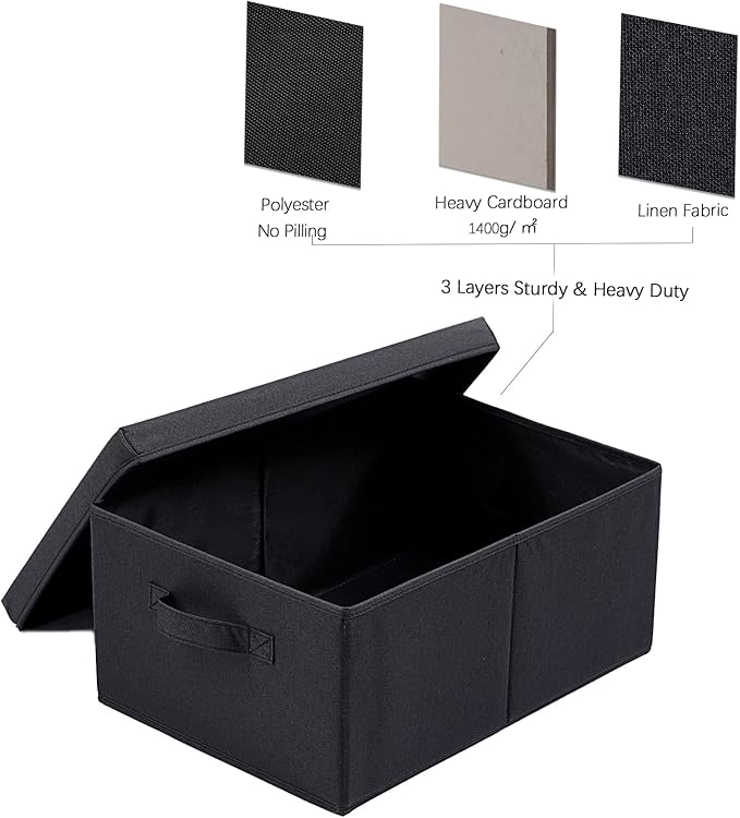HOONEX Storage Bins with Lids for Organizing, Pack of 2, Storage Boxes with 2 Carrying Handles and Sturdy Heavy Cardboard, 16.5" L x 11.8" W x 7.5" H for Shoes, Books, Clothes, Black-Ruum Studio Home