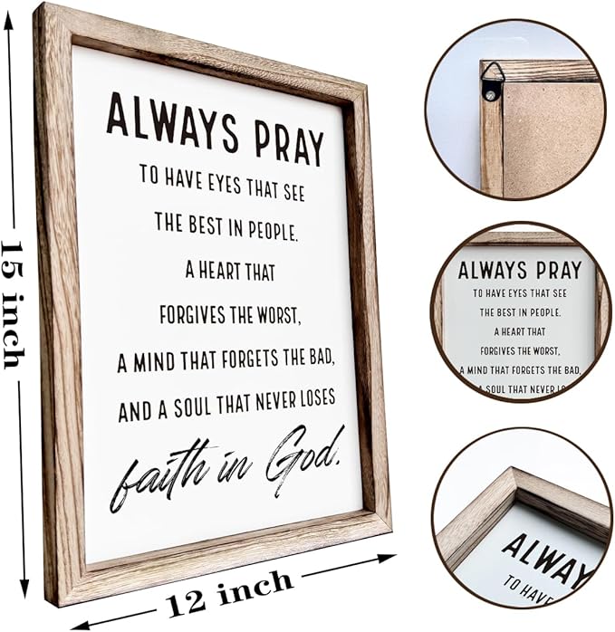 Christian Wall Signs, Inspirational Wood Sign, Farmhouse Home Decor, Bedroom Decoration, Church Room Decor Art, Framed Wall Plaque Sign 15 * 11.5 inches, Always Pray to Have Eyes-Ruum Studio Home