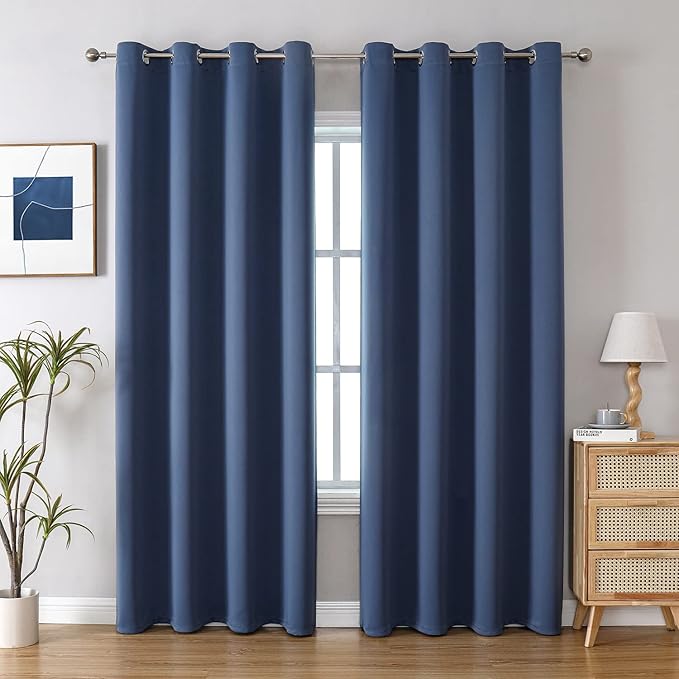 ChrisDowa Blackout Curtains 102 Inches Long 2 Panels Set for Living Room, Grommet Thermal Insulated Room Darkening Curtains for Bedroom (Stone Blue, 52 x 102 Inch)-Ruum Studio Home