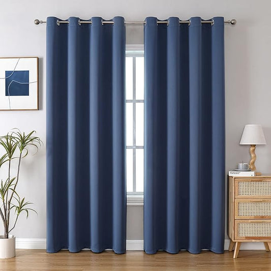 ChrisDowa Blackout Curtains 102 Inches Long 2 Panels Set for Living Room, Grommet Thermal Insulated Room Darkening Curtains for Bedroom (Stone Blue, 52 x 102 Inch)