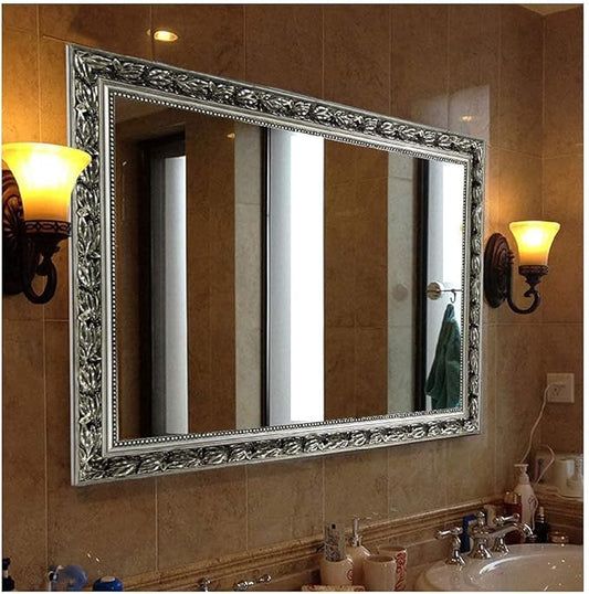 Bathroom Wall Mirror, Decorate Bathroom Mirrors for Wall, Rectangle Modern Bathroom Wall Mounted Mirror Vertical or Horizontal Hanging for Living Room (Silver Frame 32''x24'')-Ruum Studio Home