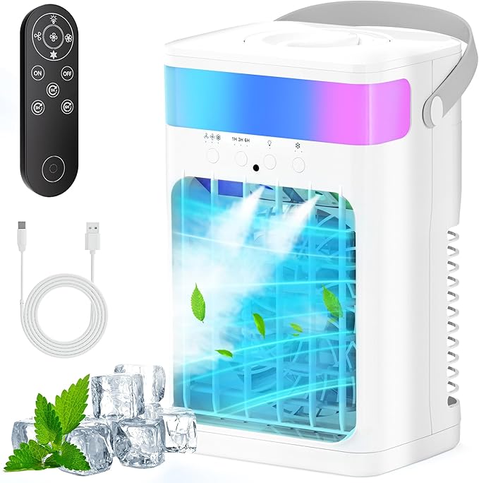 Portable Air Conditioner,Cooling Fan with 3 Speeds & 3 Modes,1500ML Mini Air Conditioner with Remote, Air Conditioner Fan,Night Light,Evaporative Air Cooler for Home/Office-Ruum Studio Home