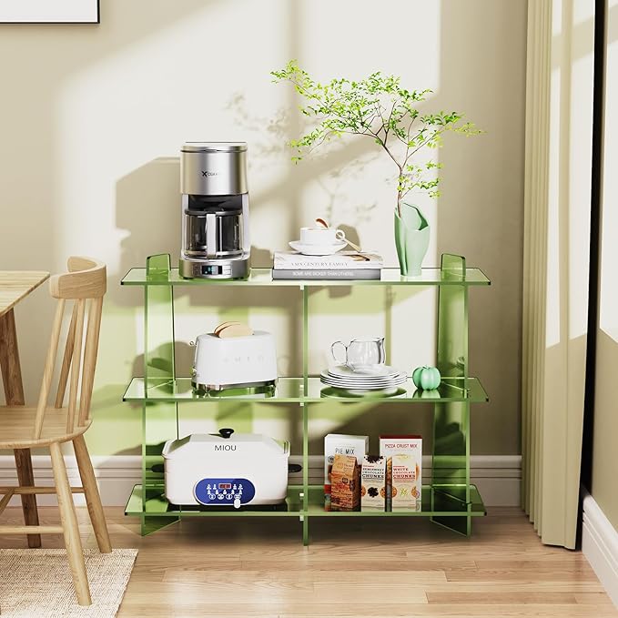 Acrylic Bookshelf, Small 3 Tier Open Bookcase for Small Spaces,Sofa Table, Hallway Entry Table for Home Living Room (Green, 39.4'' x 11.8'' x 31.5'')-Ruum Studio Home