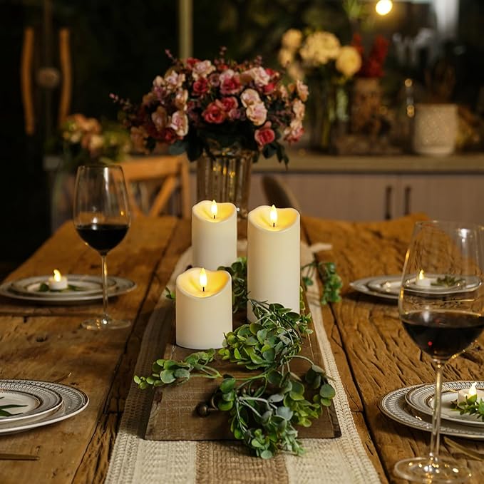 Homemory Flameless Candles with Timer and Remote Control, Battery Operated LED Candles, Realistic Fake Plastic Candles for Wedding, Festival, Home Decor, Waterproof Outdoor, D3”H4”6”8”-Ruum Studio Home