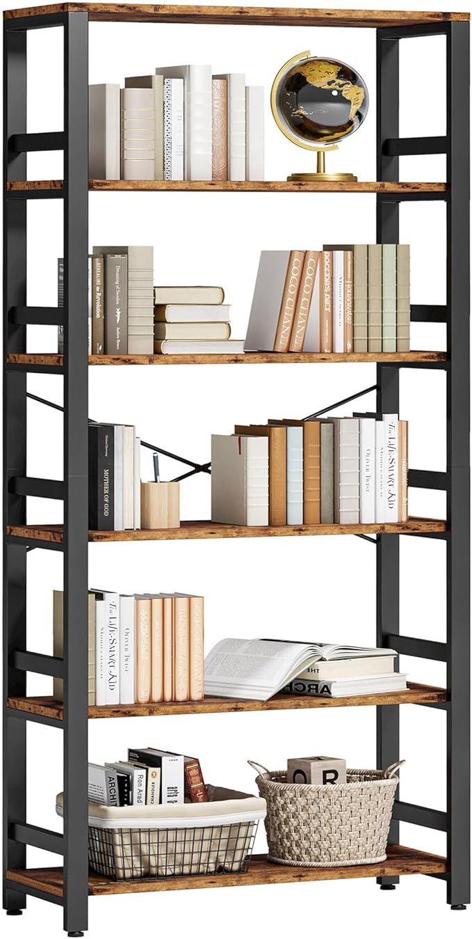 IRONCK Bookshelf, 31.5in Wide Shelf 6 Tier Bookcase, 110lbs/shelf Vintage Industrial Style Bookshelves for Bedroom, Living Room and Home Office, Vintage Brown-Ruum Studio Home