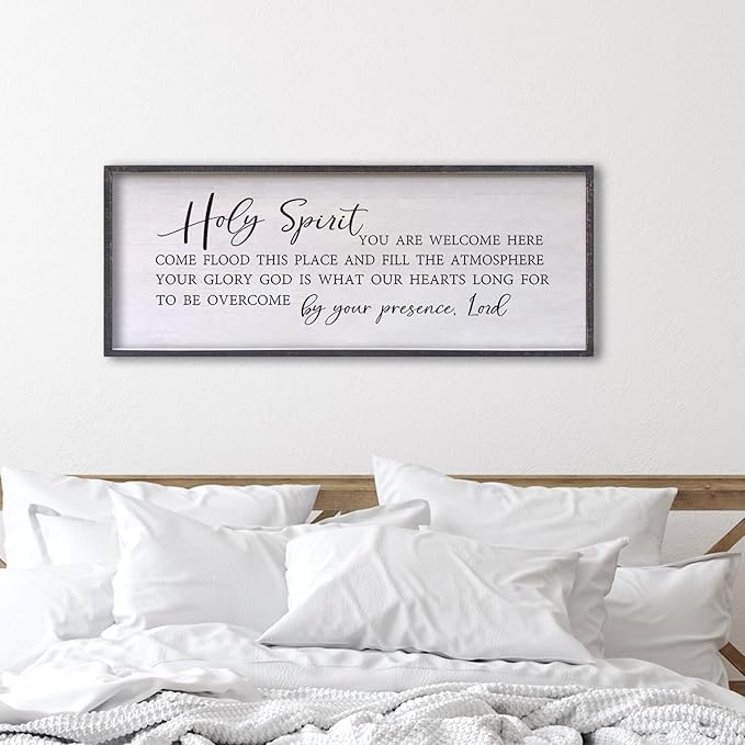 Holy Spirit You are Welcome Here Wall Decor Art 24"X10" Quote Christian Bible Verse Religious Scripture Wall Sign (Black)-Ruum Studio Home