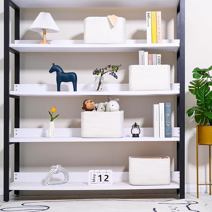 Storage Baskets for Organizing, Woven Basket for Storage, Storage Baskets Bin for Shelves, Cotton Rope Basket with Handles, 12.5"Lx9.1"Wx7.9"H, (4 Packs) Off White-Ruum Studio Home