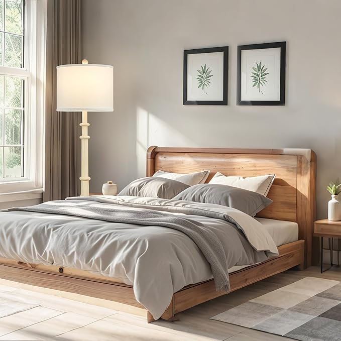 Floor Lamps for Living Room - 60" Resin Farmhouse Floor Lamp with 3 Color Temperatures - Vintage Standing Lamp Reading Light with Linen Shade Rustic Tall Lamp for Bedroom Office, Oatmeal Wash-Ruum Studio Home