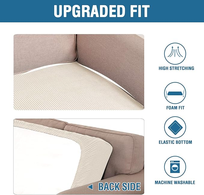 H.VERSAILTEX Super Stretch Individual Seat Cushion Covers Sofa Covers Couch Cushion Covers Slipcover Sets Thick Jacquard Textured Twill Fabric (1 Piece Chair Cushion Cover, Natural)-Ruum Studio Home
