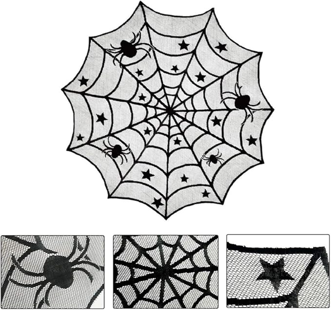 Lulu Home Halloween Table Cover, Round Black Spider Web Halloween Table Toppers for Festival Party Decoration-Ruum Studio Home