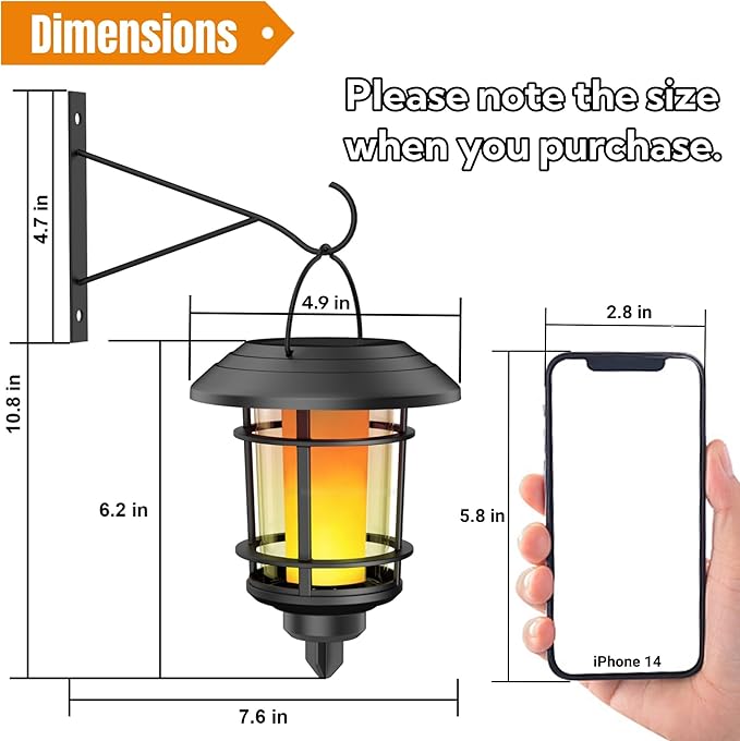 Dynaming Solar Flame Wall Lanterns, Outdoor Solar Wall Hanging Lights, Flickering Flame LED Lights Auto On/Off Wall Mounted Sconce Lights with Hooks, Waterproof for Garage Stair Patio Porch, 2 Pack-Ruum Studio Home
