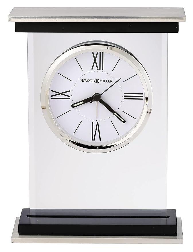 Howard Miller Bryant Tabletop Clock – Modern Desk Clock with Silent Sweep Seconds Luminous Hands Roman Numeral Markers & Bracket Style Design Satin Finish for Home Office & Desktop Decor-Ruum Studio Home