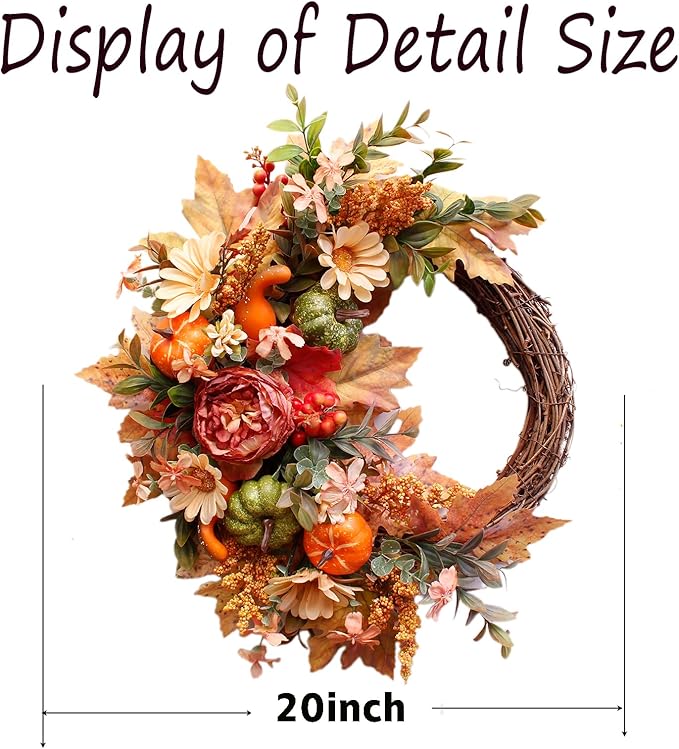 20Inch Fall Wreaths for Front Door,Fall Decorations for Home,Autumn Wreaths with Pumpkin Peony Sunflowers Berry Wreaths,Fall Door Wreath for Thanksgiving Halloween Farmhouse Home Outdoor Indoor Decor-Ruum Studio Home