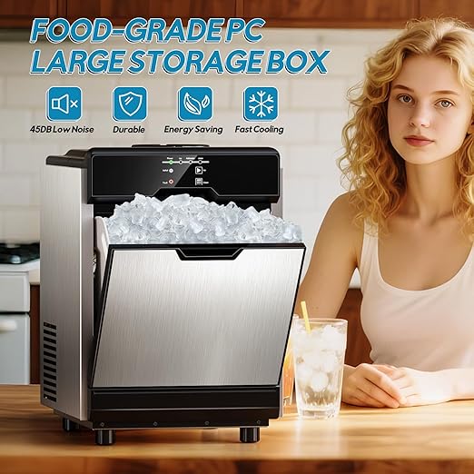 Nugget Ice Maker Countertop, 80Lbs/24H with 20LBS Ice Basket - Dual Water Inlet (Tap/Bottle), Self-Cleaning Stainless Steel Pellet Ice Machine, Chewable Ice Dispenser for Home, Kitchen, Office-Ruum Studio Home