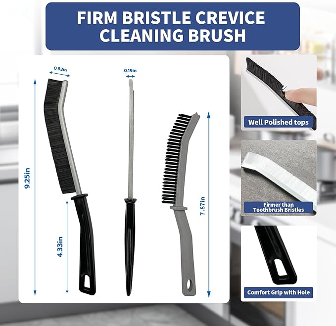 3 Pcs Cleaning Brushes for Household - Crevice Brush for Scrub Small Spaces, Toilet Cleaning Tool with Comfortable Grip, Long&Firm Bristle for Shower Tile Grout, Sinks Gap, Window Tracks, Hinges-Ruum Studio Home