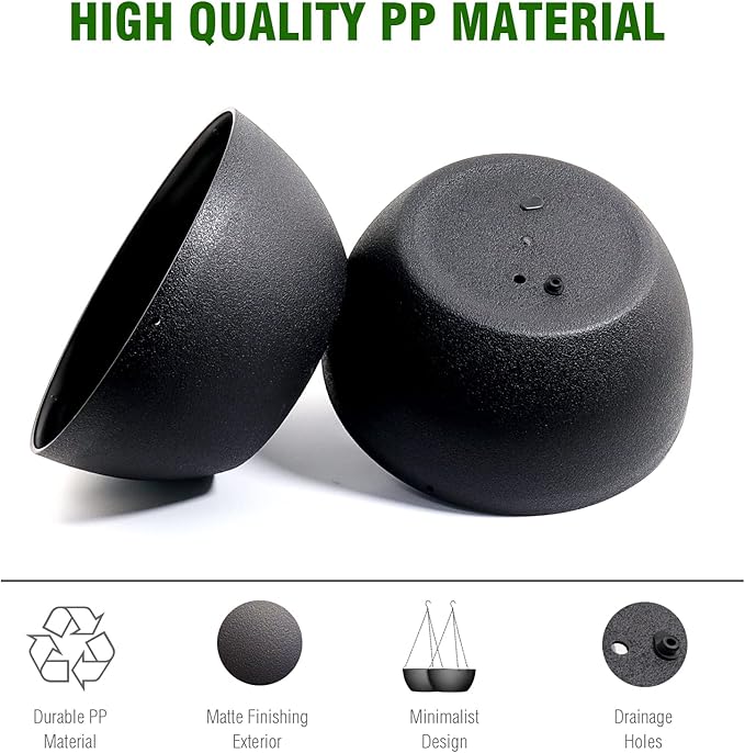 WOUSIWER 13 inch 2Pack Large Hanging Planters for Outdoor Indoor Plants with Drainage Holes and Chain, Round Hanging Flower Pots for Garden Home Porch Decor, Black-Ruum Studio Home