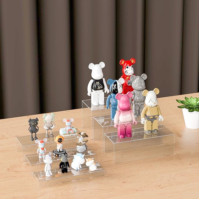 Rectangular Acrylic Display Risers 6pcs, Clear Display Storage Stands, Acrylic Display for Funko Pop Figure, Desserts, Cupcake, Toys, Collectibles, Merchandises- 12-1'', 2'', 3'', 4'', 5'', 6''-Ruum Studio Home
