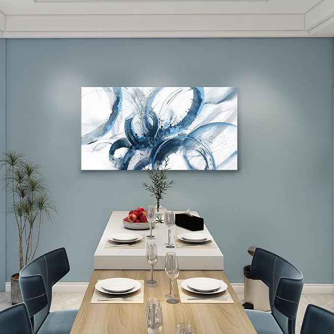 Blue Wall Art Large Pictures for Living Room Abstract Wall Decor Wall Decoration Print Pictures Canvas Framed Artwork Minimalist Paintings for Office Above Bed Wall Decor 24×48in-Ruum Studio Home