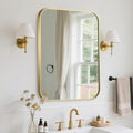 FARMER 24x32 Inch Gold Bathroom Mirror, Rectangle Vanity Mirror, Brushed Mirrors for Wall, Metal Frame Hanging Mirror with Round Corner for Bedrooms, Entryways, Living Rooms, Horizontal/Vertical-Ruum Studio Home