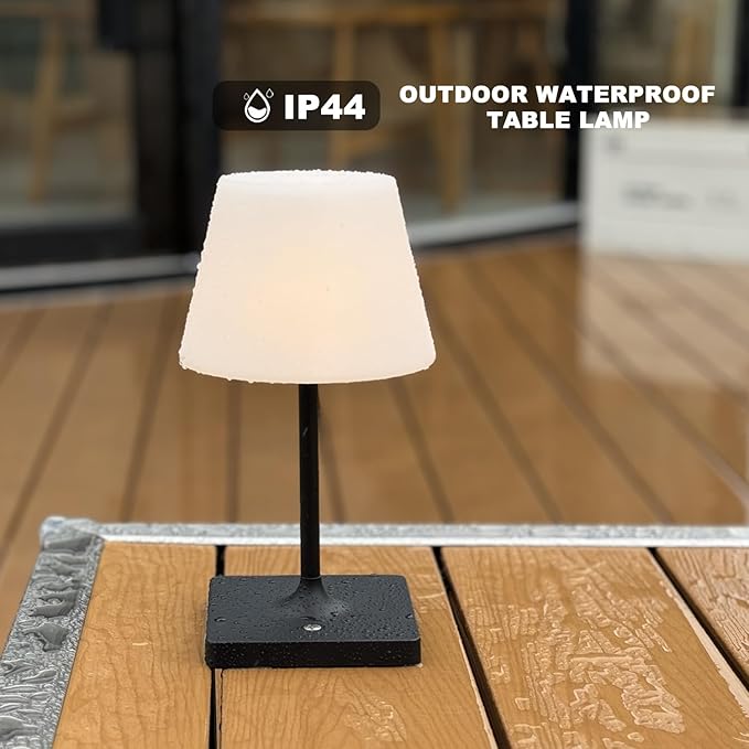 Outdoor Rechargeable Table lamp Cordless, Battery Operated Night Lights,Waterproof lamp for Shower,4000mAh LED 3 Colors Dimmable Touch Bedside Lamp for Coffee Shop Bath Patio -Black-Ruum Studio Home