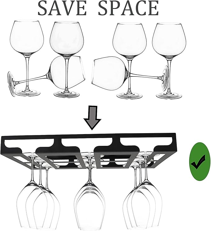 Wine Glass Rack - Under Cabinet Stemware Wine Glass Holder Glasses Storage Hanger Metal Hanging Organizer for Bar Kitchen 3 Rows Black-Ruum Studio Home