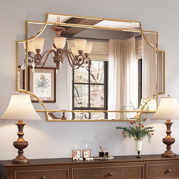 Kelly Miller 32"x48" Large Gold Mirror for Wall, Modern Decorative Mirror Rectangle Wall Vanity Mirror Bevelled Full Length for Bathroom Living Room Bedroom Farmhouse Fireplace Entryway-Ruum Studio Home