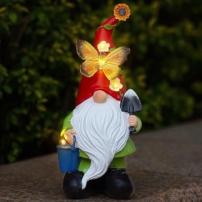 Gnomes Garden Statues Decor, Solar Waterproof Large Gnome with LED Lights Funny Garden Sculptures Outdoor Patio Yard Decorations Lawn Ornaments Gifts for Women Mom-Ruum Studio Home