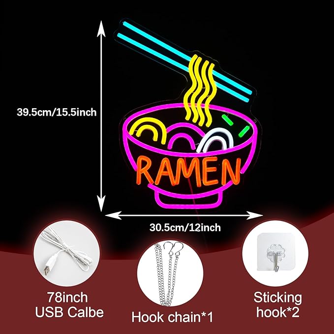 Ramen Neon Sign Dimmable LED Ramen Neon Light for Wall Decor Delicious Noodle Light Up Sign for Ramen Shop Resturant Dinning Room Kitchen (12"*15.5"USB)-Ruum Studio Home