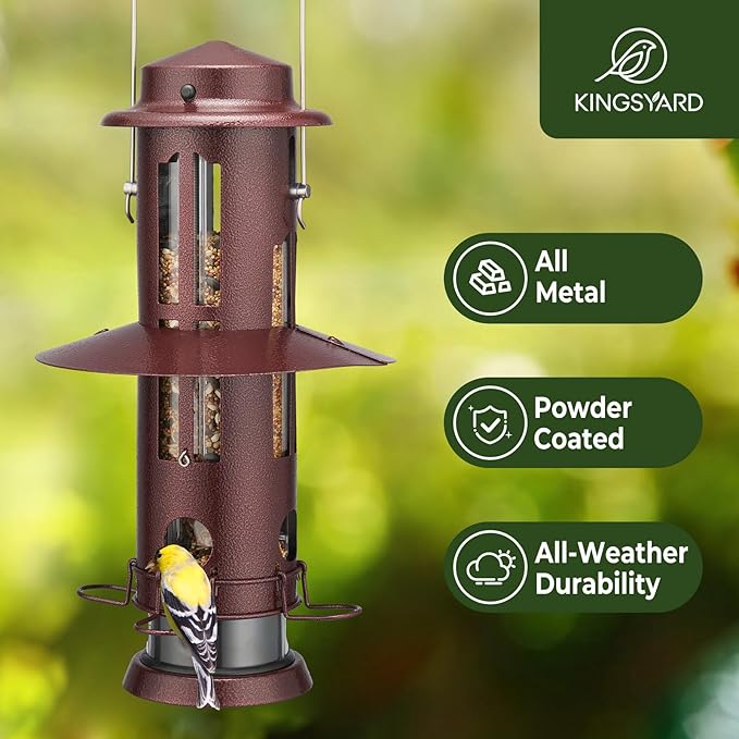 Kingsyard Squirrel Proof Bird Feeder with Removable Base, All Metal, Tube Bird Feeders for Outdoors Hanging, Easy to Clean & Refill, Antique Copper-Ruum Studio Home