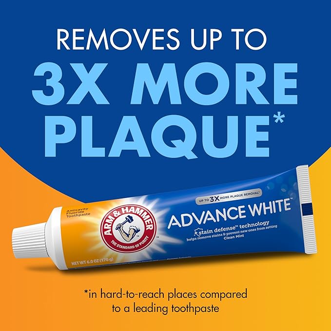 ARM & HAMMER Advance White Toothpaste, Teeth Whitening Baking Soda Toothpaste with Stain Defense Technology and Fluoride, Clean Mint Flavor, 6.0 Oz (4 Pack)-Ruum Studio Home