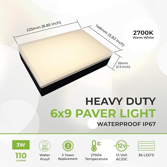 LUMENGY Paver Light 6X9 Inch (5.82 x 8.85 inches) 2700K, Brick Lighting for Pavers, Driveways, Pathways, Patios, Inground & Garden, 12V Waterproof, Drive-Over Rated-Ruum Studio Home