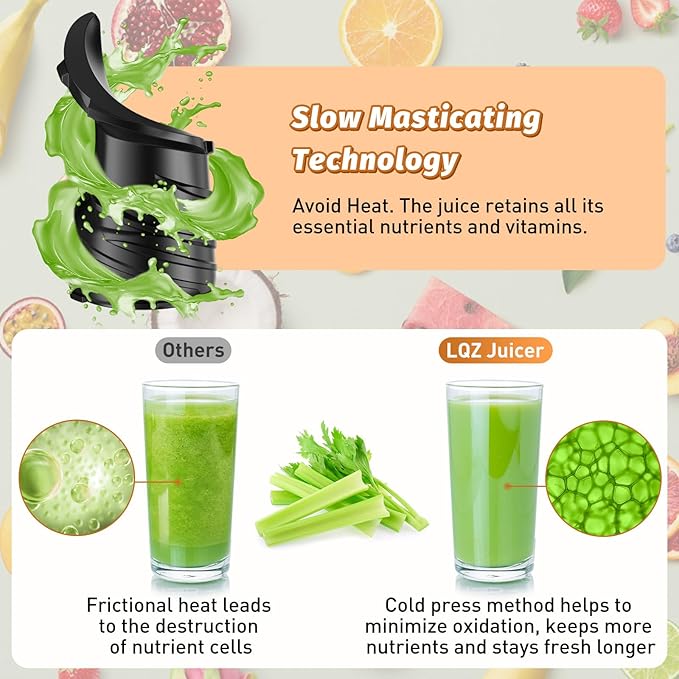 Cold Press Juicer, Juicer Machines with 5.4" Wide Feed Chute for Juice Extractor, Professional Slow Masticating Juicer for Whole Vegetables & Fruits with High Juice Yield, Easy to Clean (Black)-Ruum Studio Home