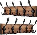 2pcs Coat Rack Wall Mount Wooden Hat Rack for Wall Hooks Pine Real Wood Plank 16.9" Brown Coat Hanger with 5 Triple Hooks for Hanging Coat Hat Jacket-Ruum Studio Home