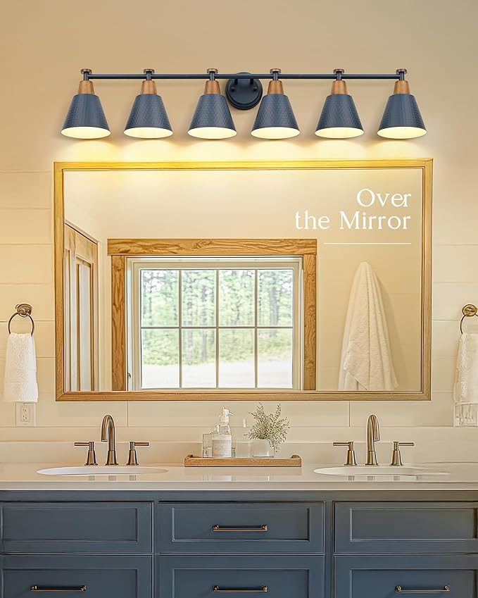 FEMILA Vintage Bathroom Light Fixtures, 45.3" Vanity Lighting Fixtures Over Mirror, 6 Light Vanity Light, Blue Finish, 4FG59B-6W Blue-Ruum Studio Home