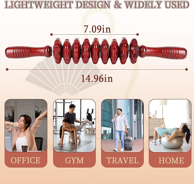 Liitrton Manual Wooden Fascia Massage Roller Trigger Points for Release Cellulite Sore Muscle Blasting (Red)-Ruum Studio Home