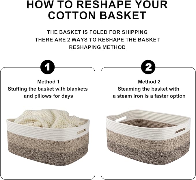 Large Storage Basket for Organizing, Woven Rope Basket for Shelves, Closet Organizer Bins for Clothes, Blanket, Toys, Baby Nursery Storage, 17.7" x 13" x 7.87", 2 Packs Yellow-Ruum Studio Home