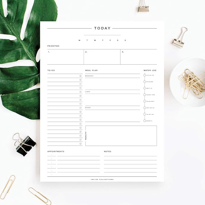 Bliss Collections Daily Planning Pad, To Do List Notebook - Undated Tear-Off Sheets Notepad - Work Calendar, Organizer, Scheduler for Goals, Tasks - Minimalist, 8.5" x 11", 50 Sheets-Ruum Studio Home