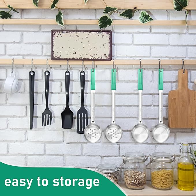 16 Pcs Portion Control Serving Spoons, Restaurant Measuring Serving Ladle Utensils, Portion Control Slotted Scoops for Weight Loss, Solid and Perforated Scoops(Green,4 oz)-Ruum Studio Home