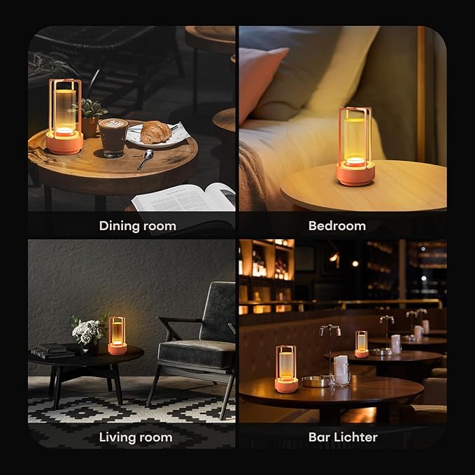 Portable Metal Table Lamp for Indoor/Outdoor ,Rechargeable Cordless LED Lamp, 3-Colour Infinitely Dimming Battery Powered Small Desk Lamp, Restaurant/Bedroom/Bar/Coffee/Camping Light (Orange set of 2)-Ruum Studio Home